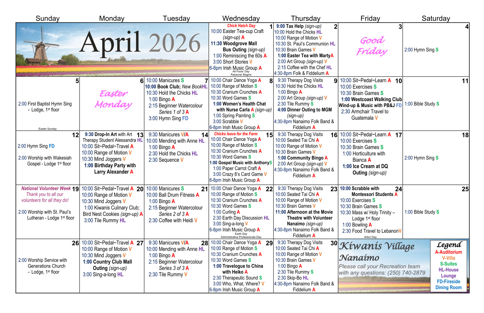 April 2026 - Recreation Calendar - page 1