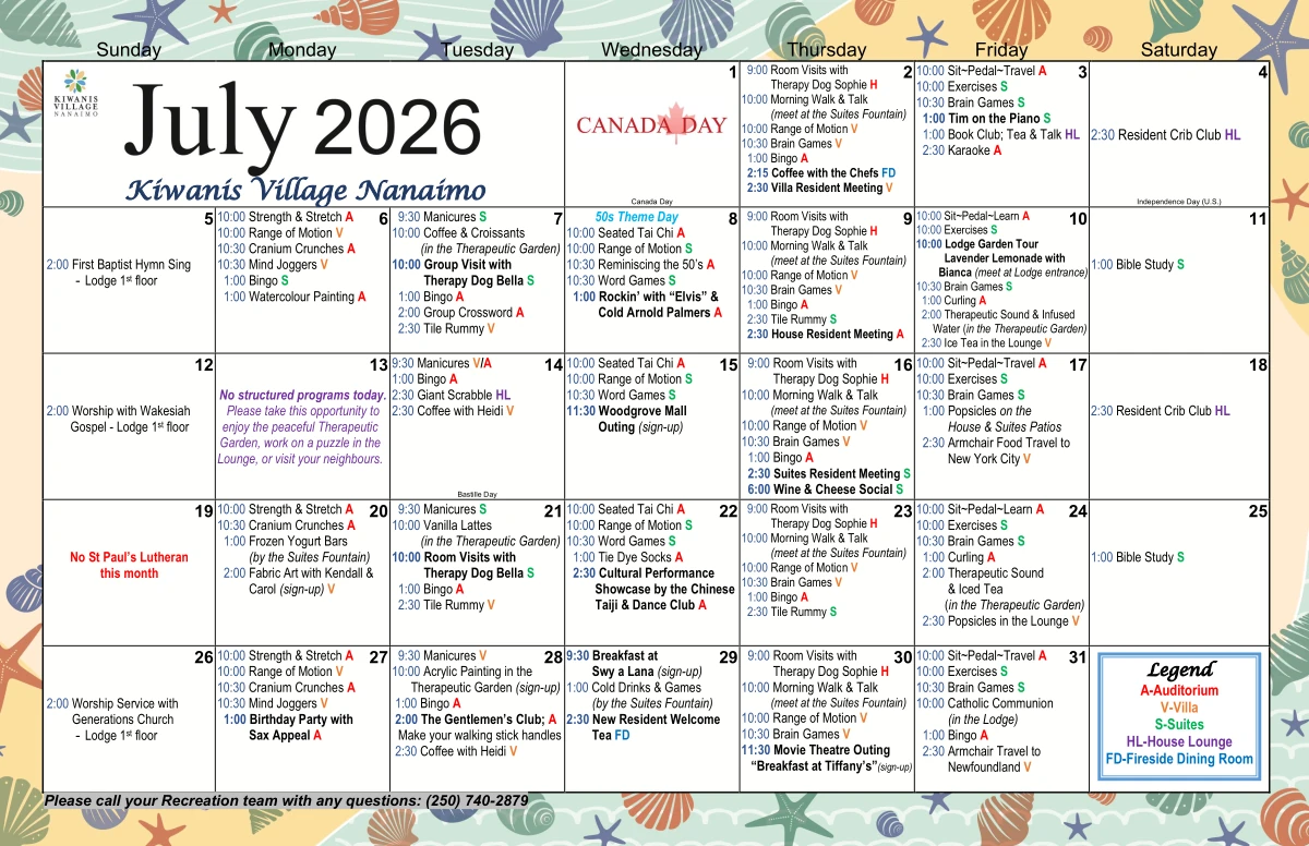 Online July 2026 - Housing Recreation Calendar